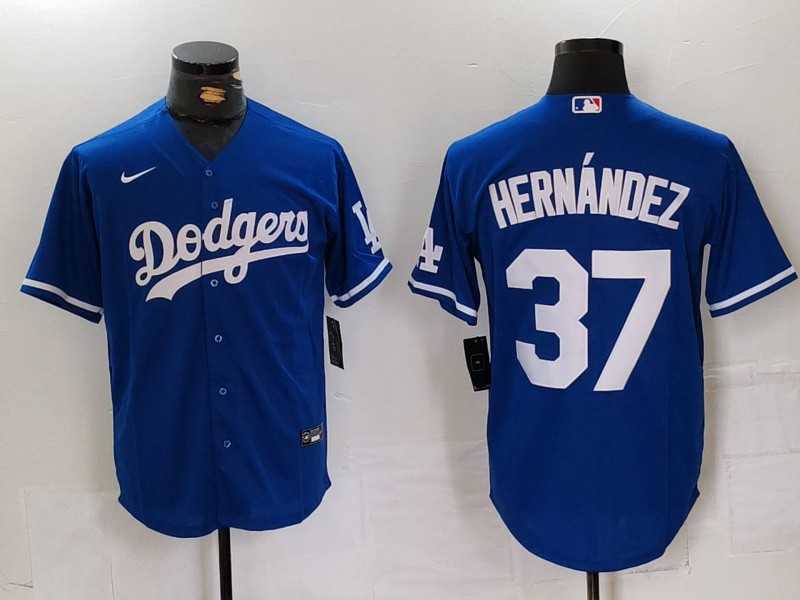 Mens Los Angeles Dodgers #37 Teoscar Hernandez Blue Cool Base Stitched Jersey